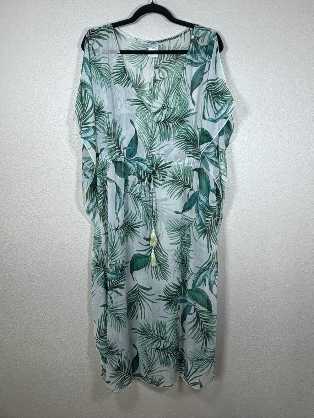 Kona Sol L Tropical Kimono Style Sheer Swimsuit Cover Up Tassel Flowy Adjustable